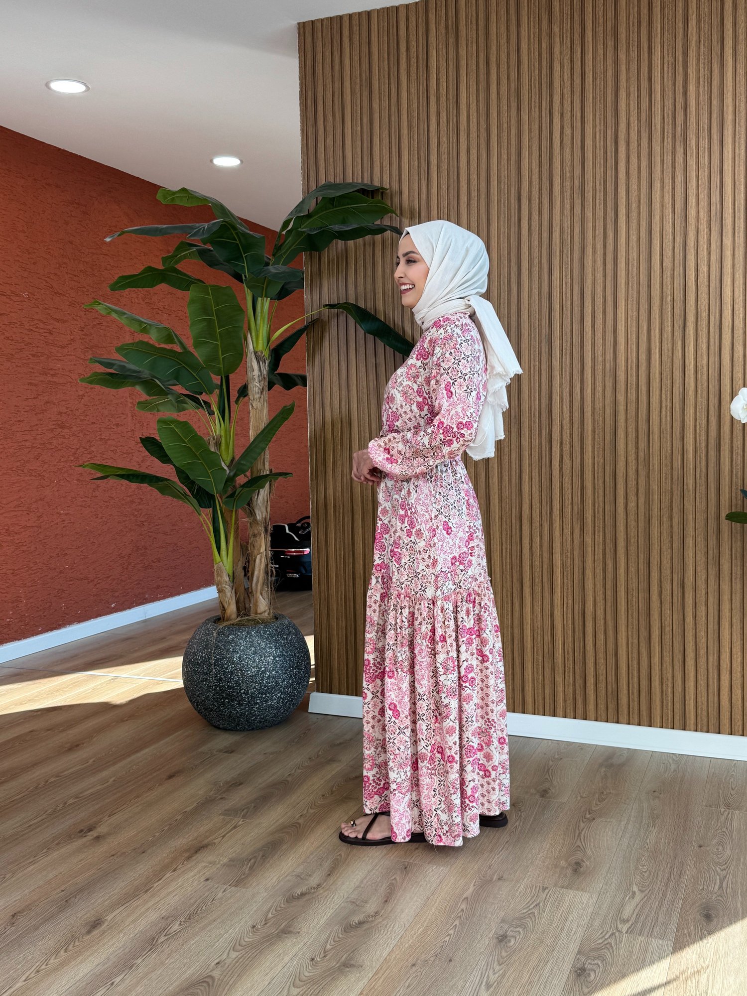 Nesrin Viskon Pamuk Elbise - Pembe