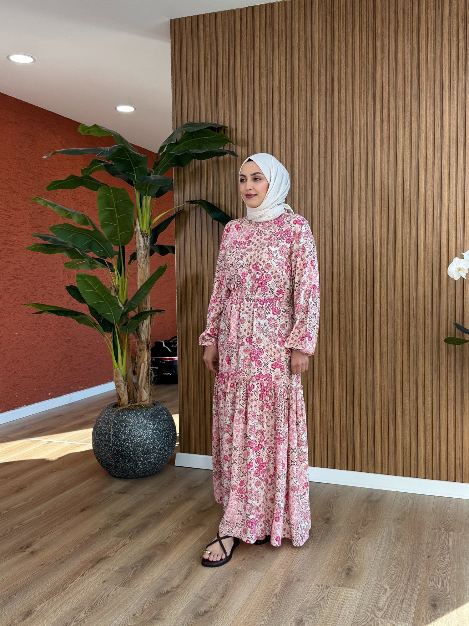 Nesrin Viskon Pamuk Elbise - Pembe