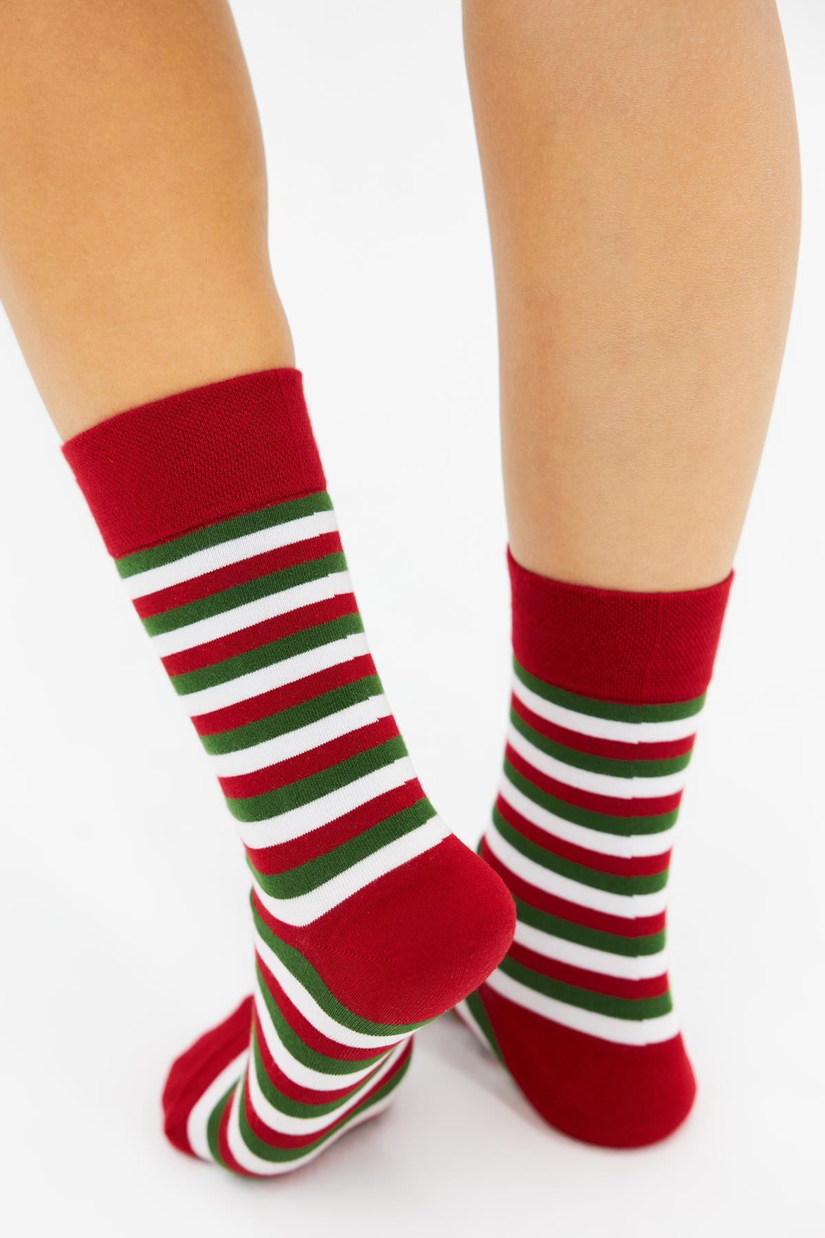 Bambu Çorap Renkli Şeritli Yılbaşı Çorabı Unisex Hediyelik Çorap