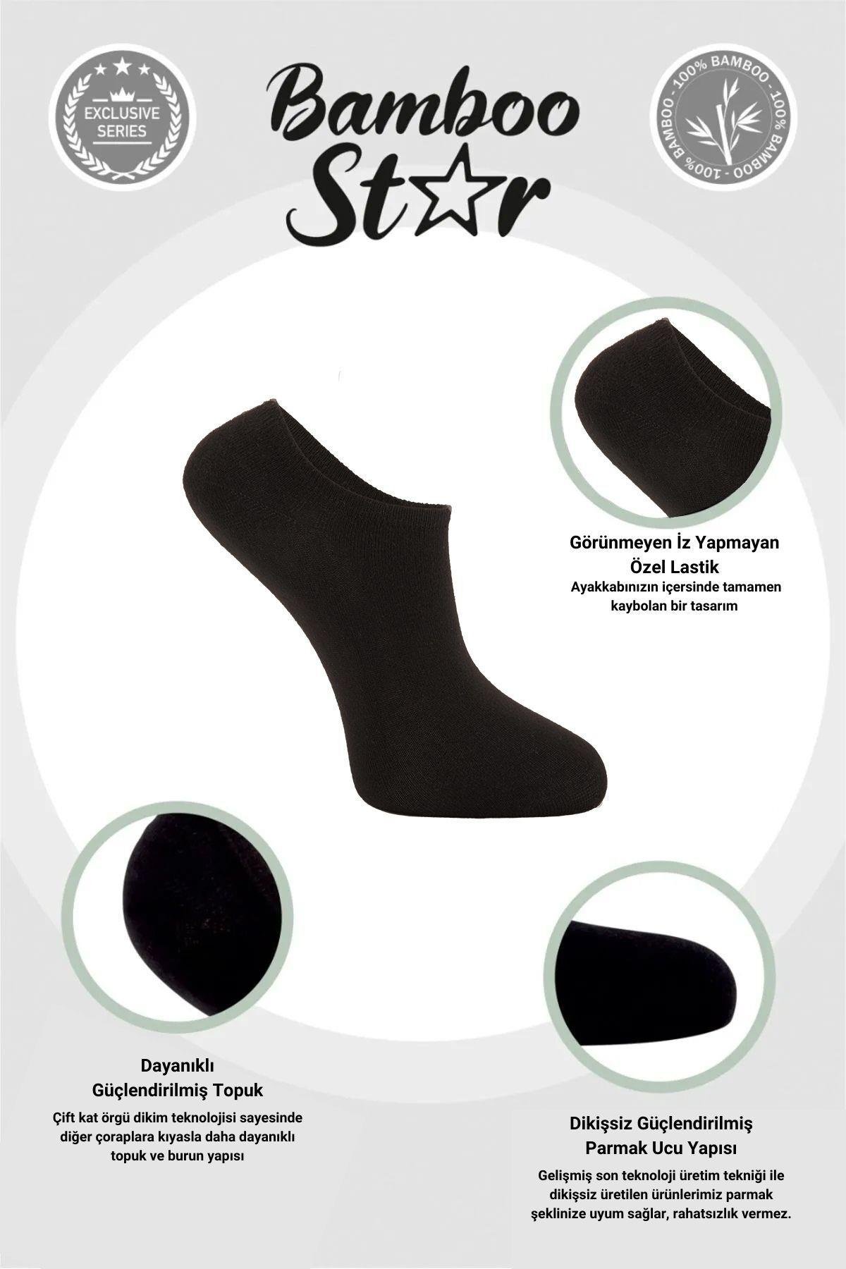 Bambu Erkek Sneaker 3 Siyah- 3 Beyaz Çorap Dikişsiz Bilekte Görünmez Spor Çorap Premium 6'lı Paket