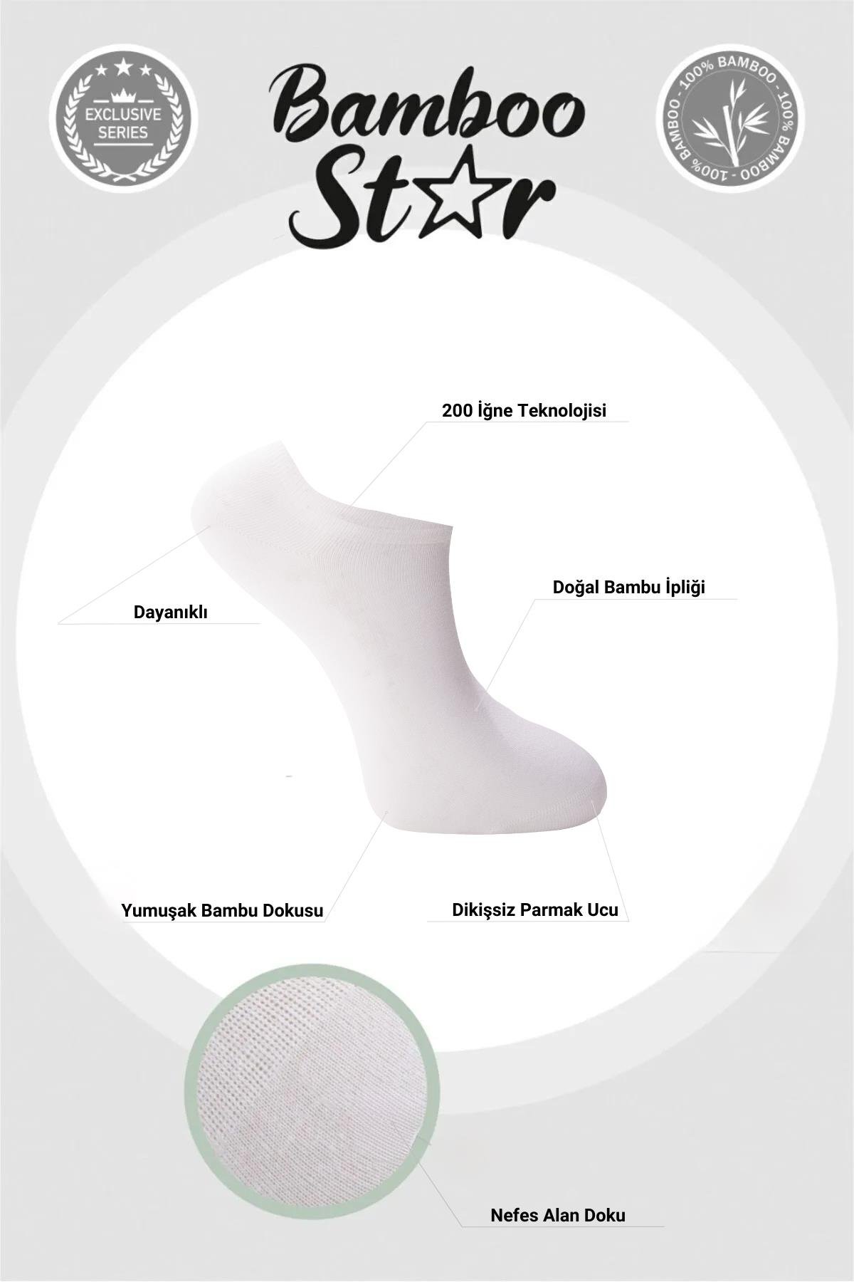 Bambu Erkek Sneaker Beyaz Çorap Dikişsiz Görünmez Bilekte Görünmez Spor Çorap Premium 6'lı Paket