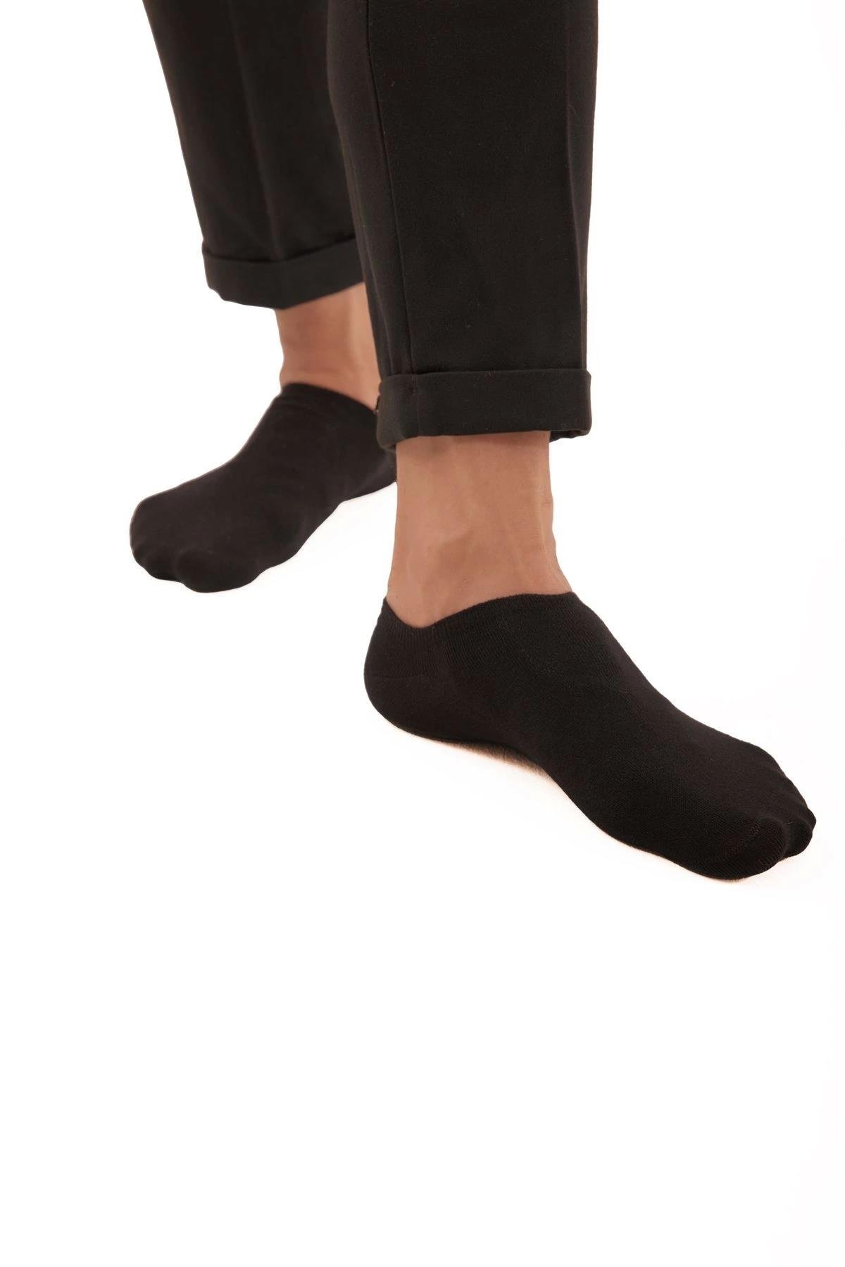 Bambu Erkek Sneaker Siyah Çorap Dikişsiz Görünmez Bilekte Görünmez Spor Çorap Premium 6'lı Paket