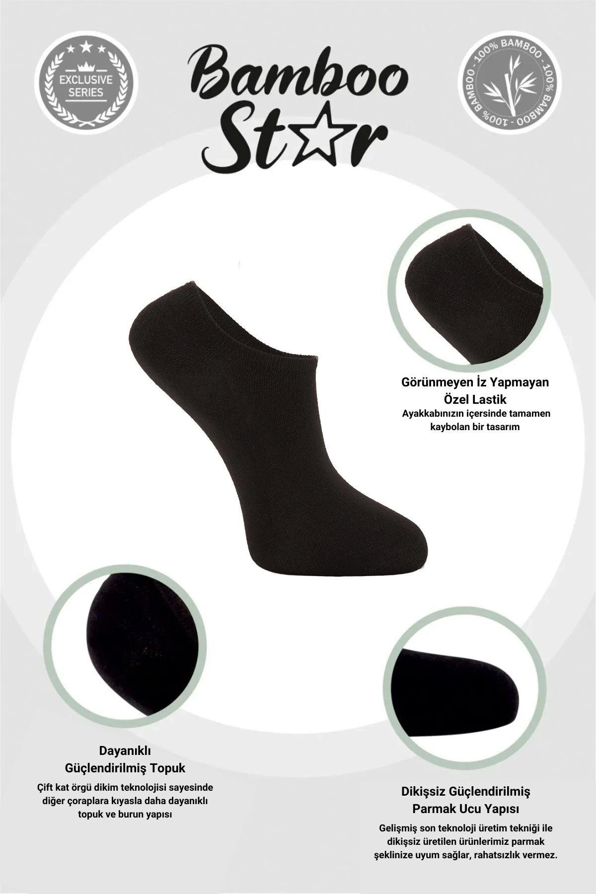 Bambu Erkek Sneaker Siyah Çorap Dikişsiz Görünmez Bilekte Görünmez Spor Çorap Premium 6'lı Paket