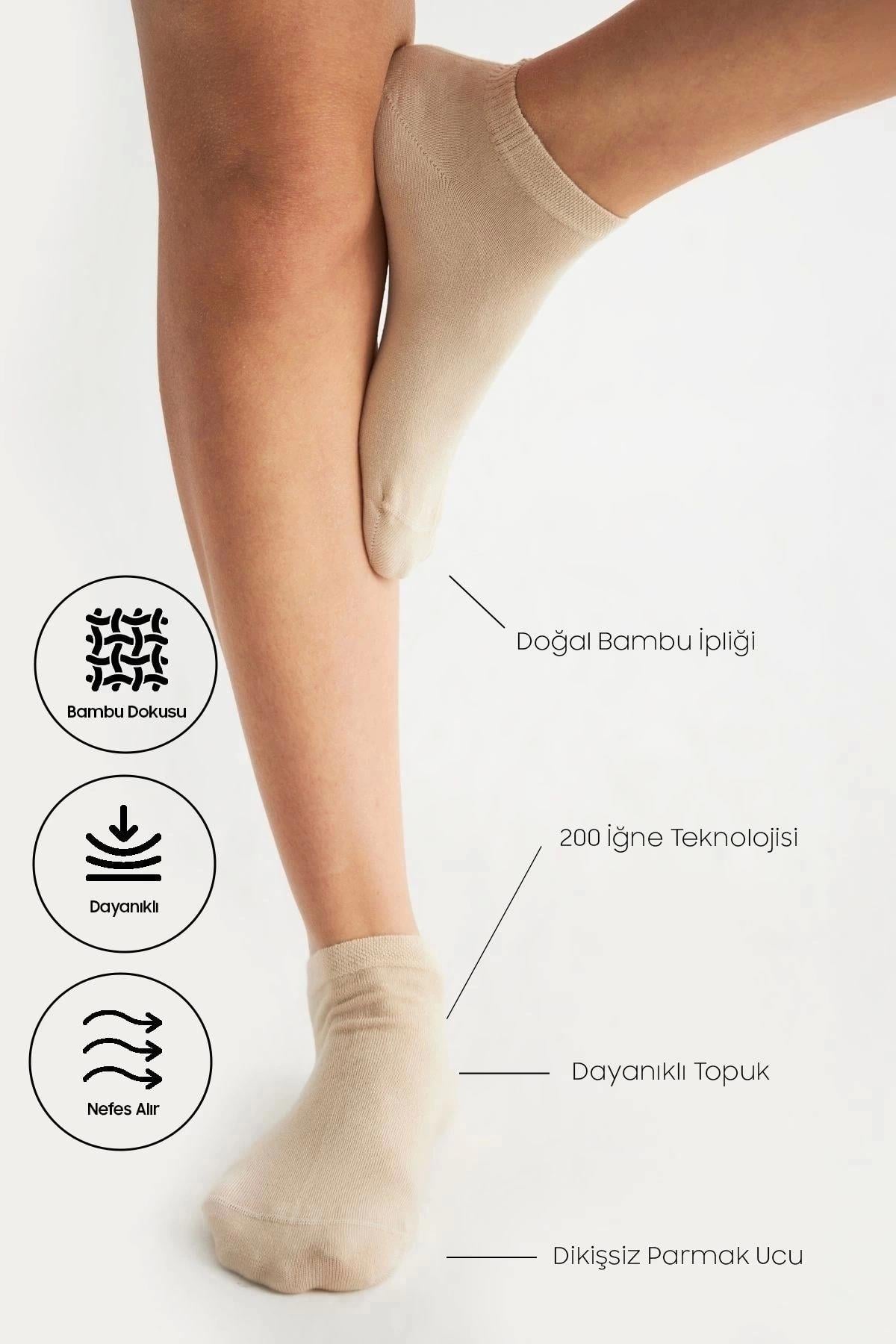 Bambu Kadın Krem Patik Dikişsiz Premium Çorap 3 Lü Paket