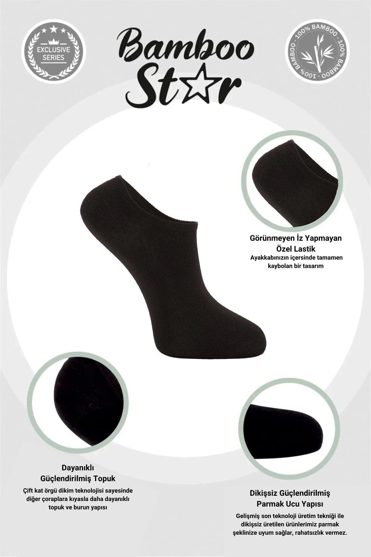Bambu Kadın Sneaker Siyah Çorap Dikişsiz Görünmez Bilekte Görünmez Spor Çorap Premium 6'lı Paket