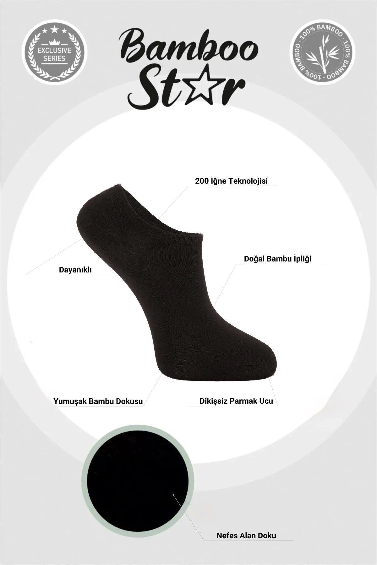 Bambu Kadın Sneaker Siyah Çorap Dikişsiz Görünmez Bilekte Görünmez Spor Çorap Premium 6'lı Paket