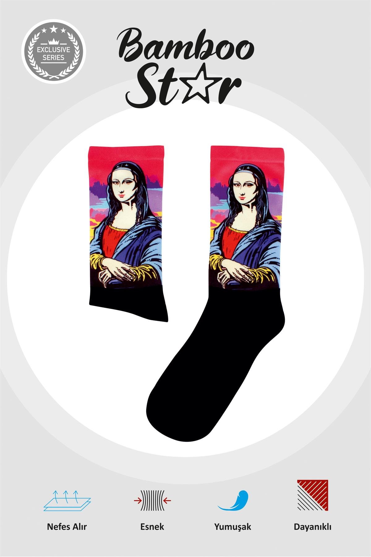 Makyajlı Mona Lisa Çorap Pop-Art - Dijital Baskılı Çorap  Uzun Soket Premium Çorap  - Unisex