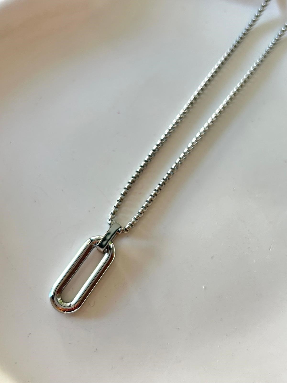 Oval Tasarım Uçlu Çelik Kolye (60cm)