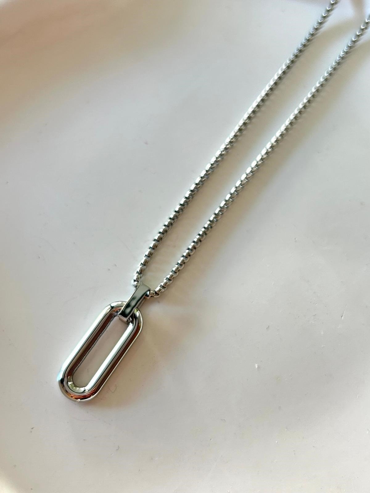 Oval Tasarım Uçlu Çelik Kolye (60cm)