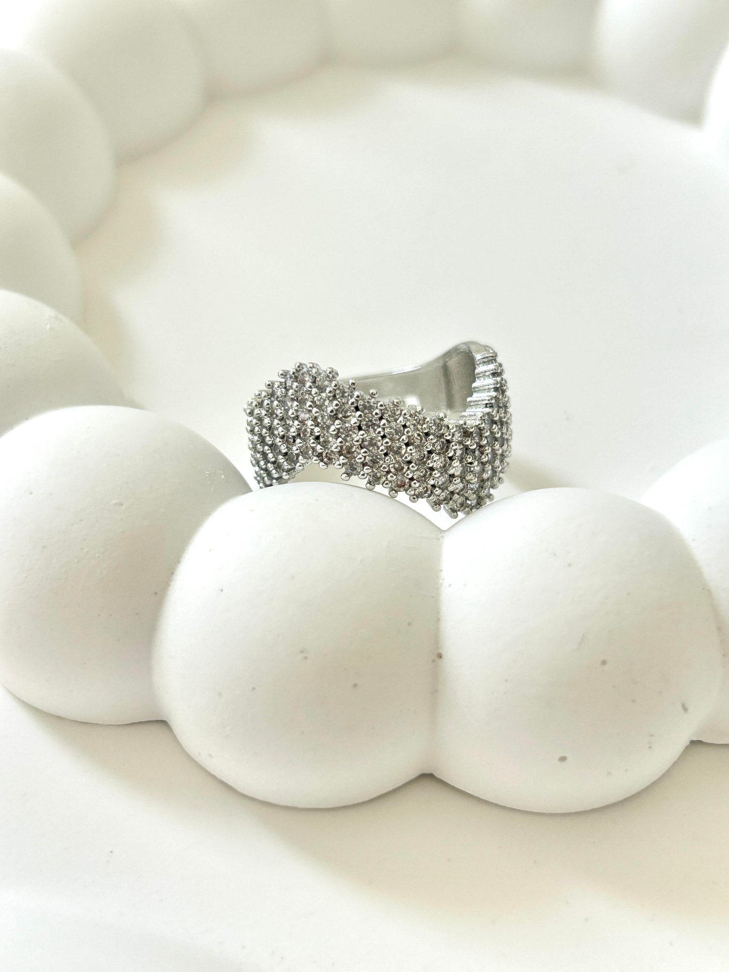 Premium Dalga Model Zirkon Taşlı Silver Yüzük