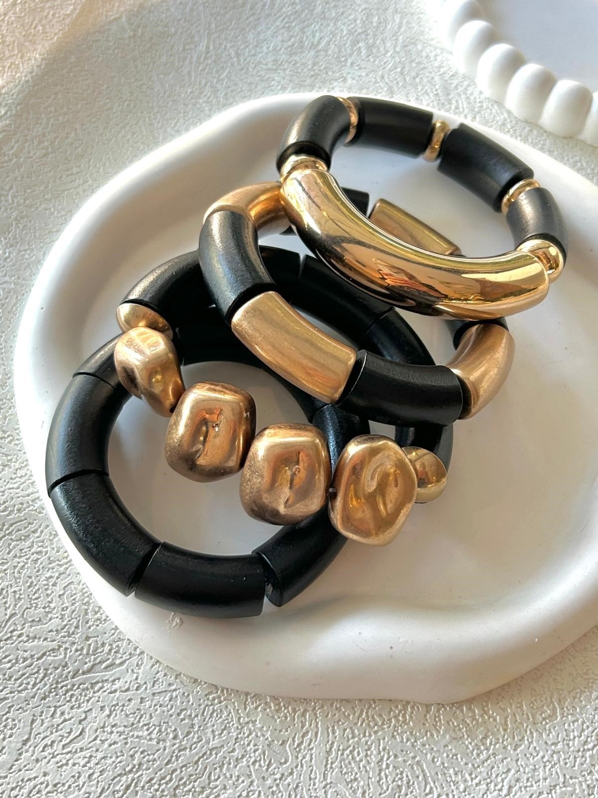 Siyah & Gold Ahşap 4'lü Bileklik Set
