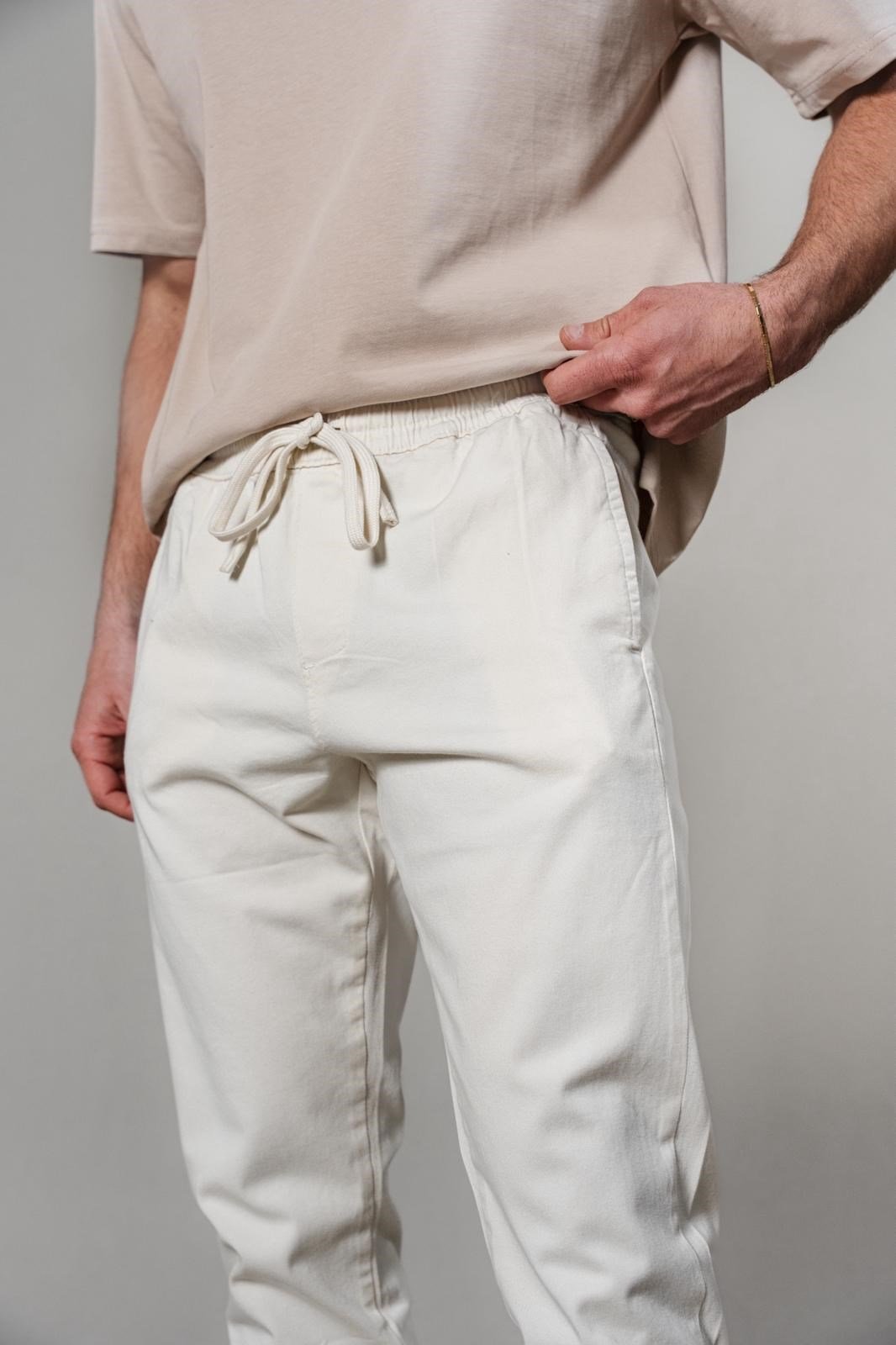 BEYAZ GABARDIN JOGGER PANTOLON 3993-2
