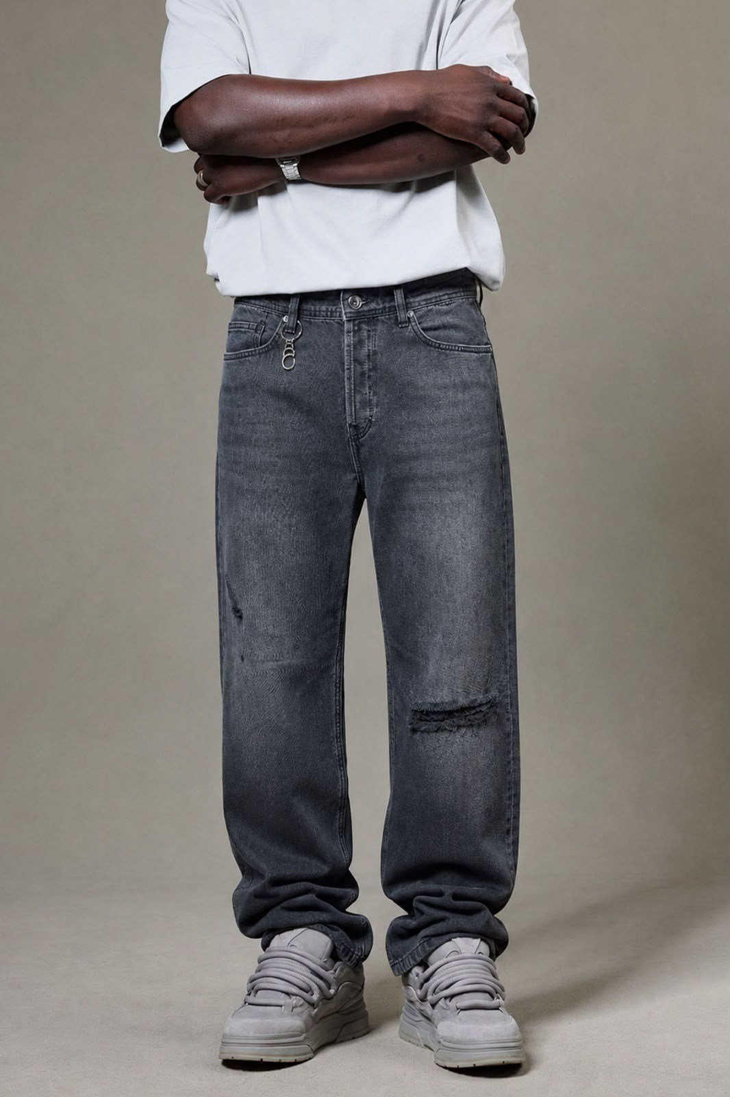 YIRTIK DETAYLI ANTRASIT BAGGY PANTOLON 5191-2