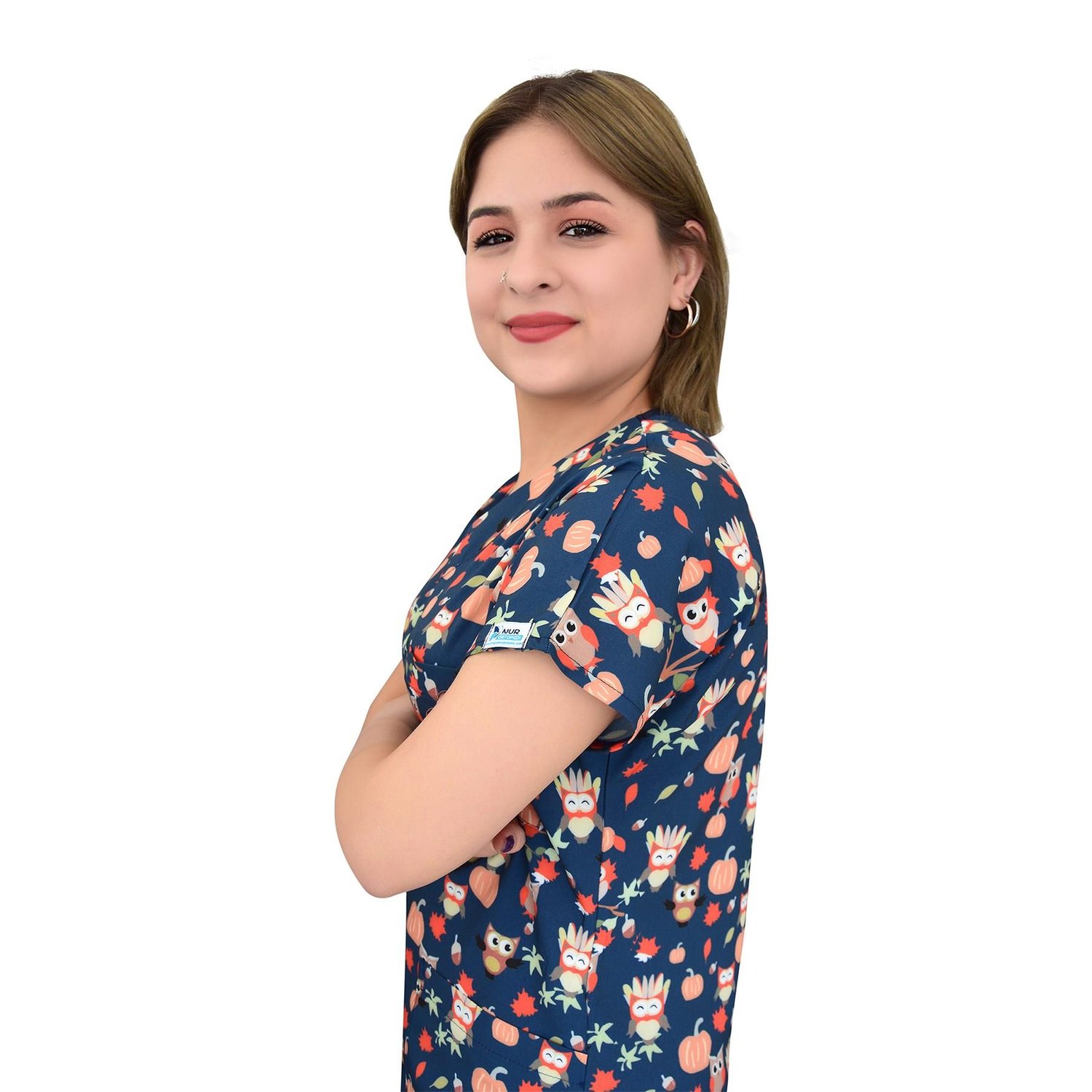Kabaklı Baykuş Desenli Likralı Cerrahi Doktor Hemşire Scrubs Üniforma Takım-Nur Medikal Giyim