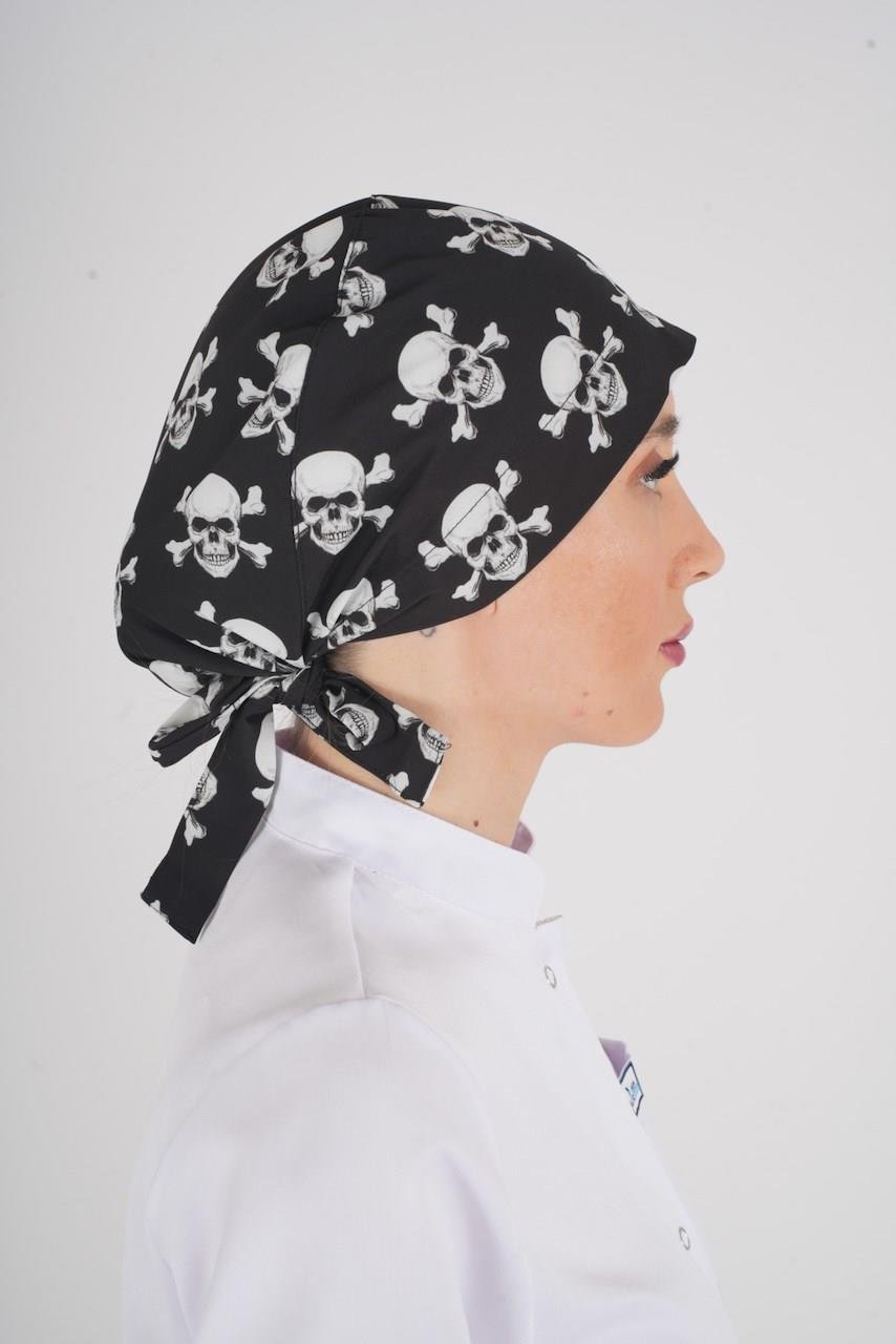 Siyah Kuru Kafa Desenli Tesettür Doktor Hemşire Hastane Aşçı Cerrahi Bone-Nur Medikal Giyim