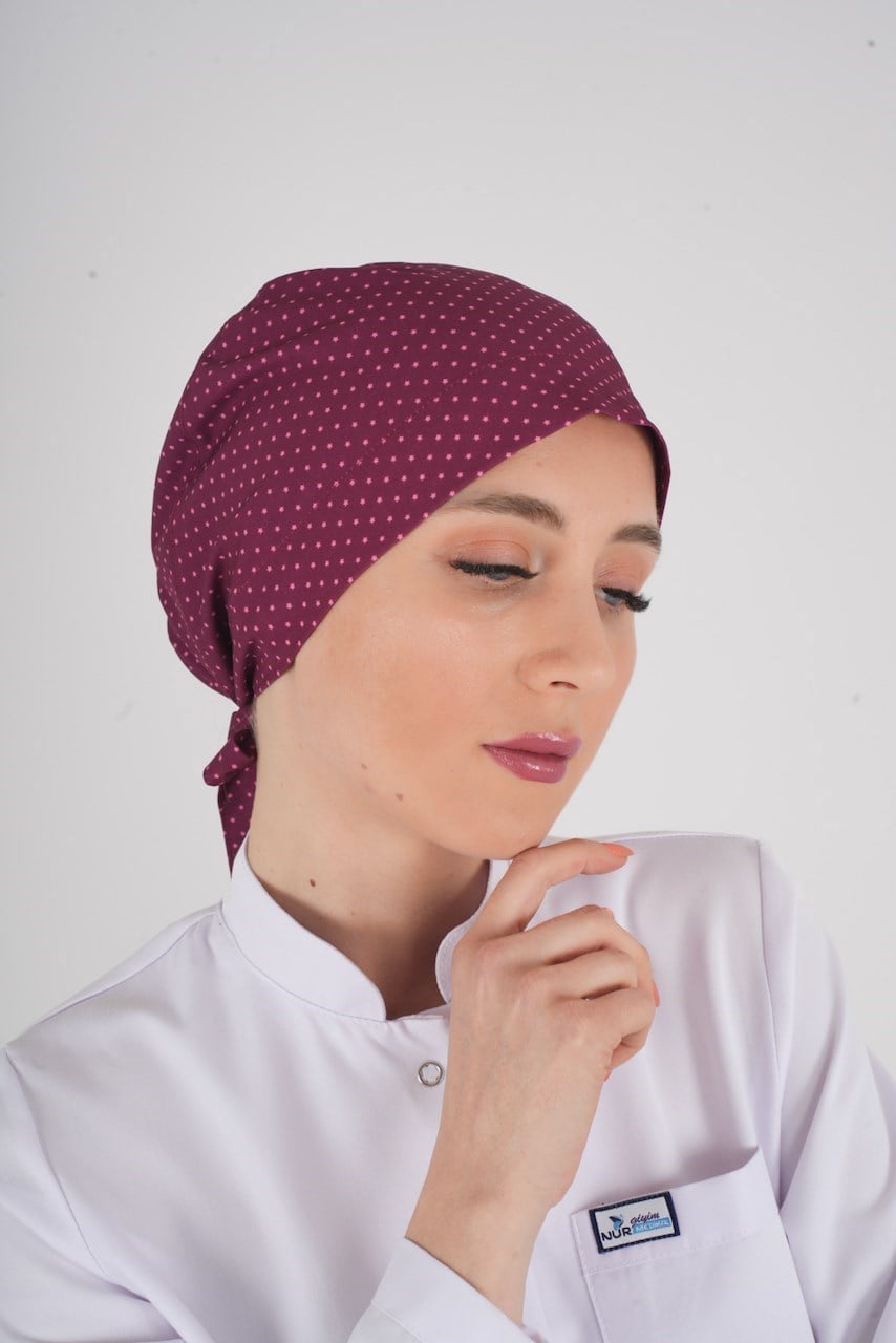 Tesettür Bordo Yıldız Doktor Hemşire Hastane Aşçı Cerrahi Tesettür Bonesi-Nur Medikal Giyim