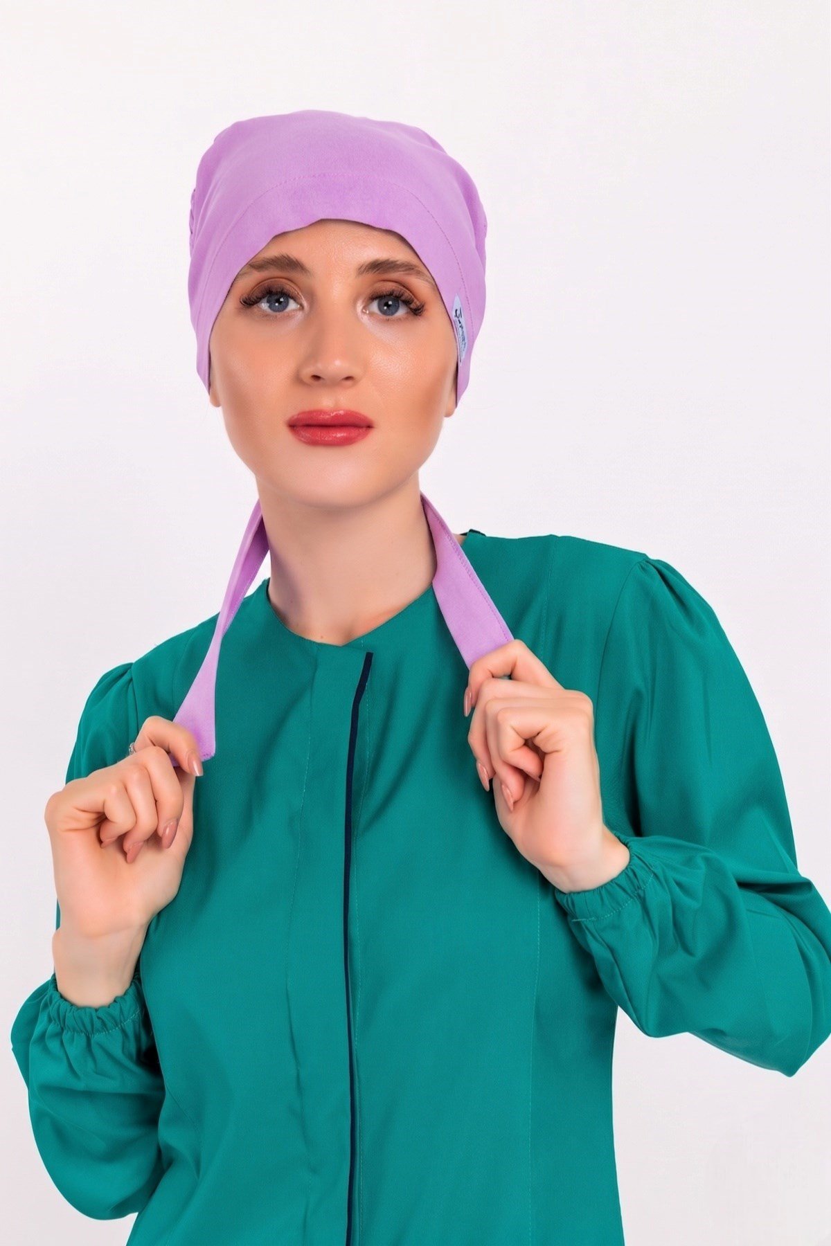 Tesettür Düz Lila Renk Cerrahi Doktor Hemşire Aşçı Hastane Saç Bonesi-Nur Medikal Giyim