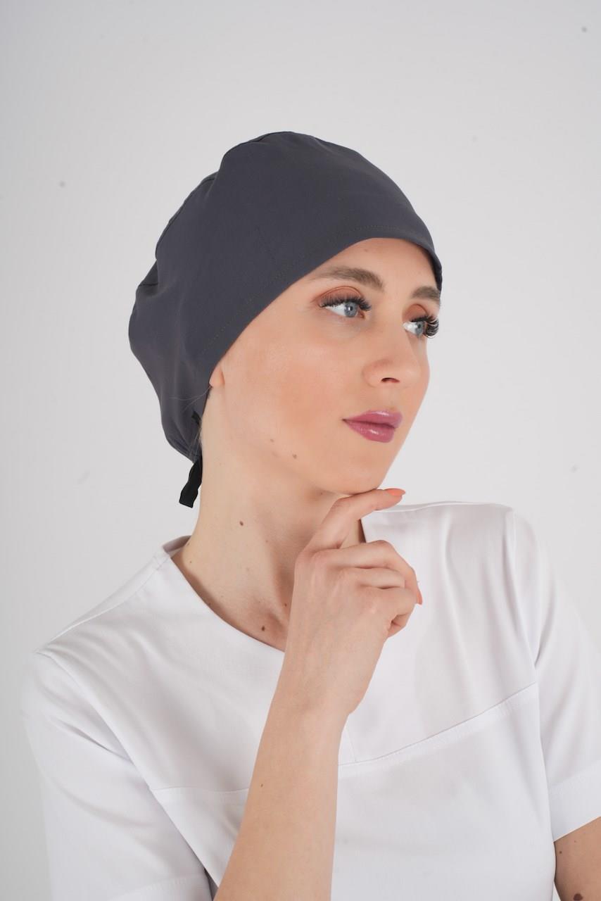 Unisex Düz Antrasit Doktor Hemşire Hastane Aşçı Medikal Cerrahi Bonesi-Nur Medikal Giyim
