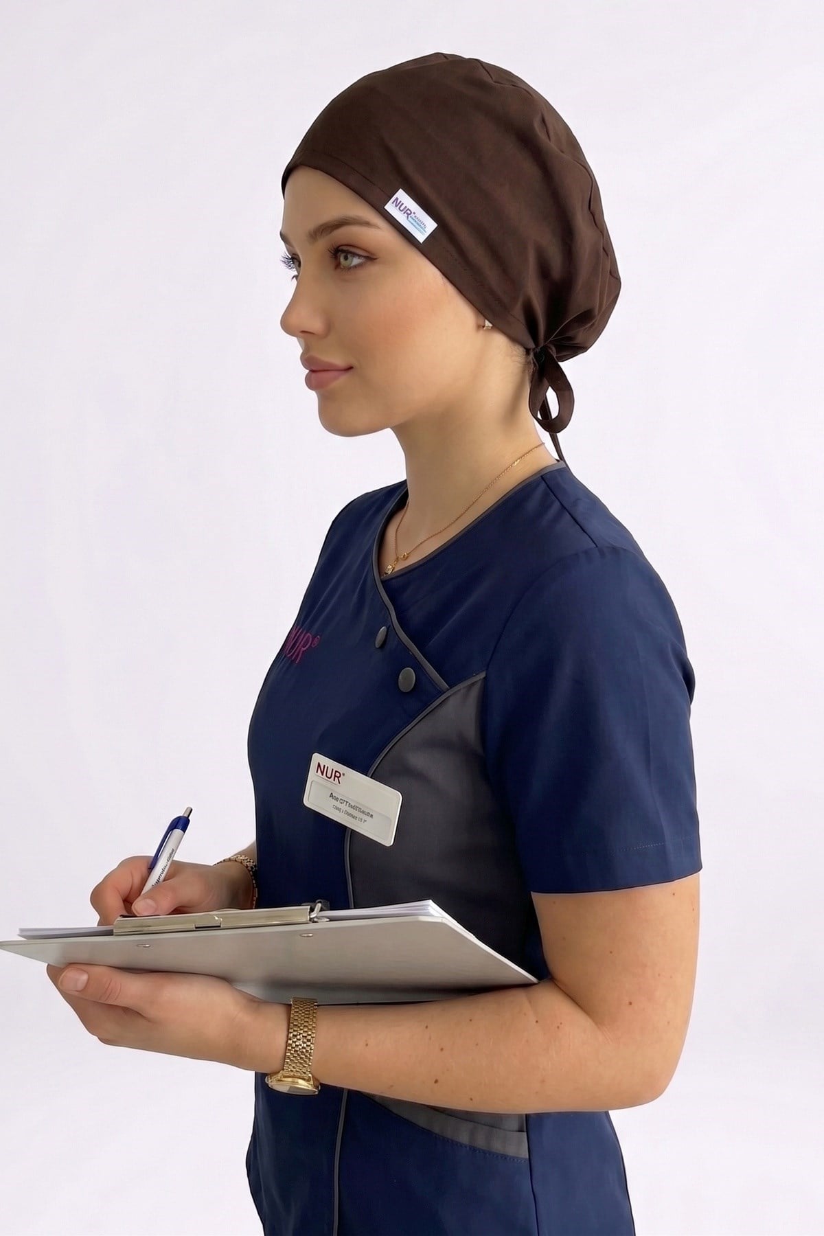 Unisex Düz Koyu Kahverengi Cerrahi Bone Doktor Hemşire Ameliyat Saç Bonesi-Nur Medikal Giyim