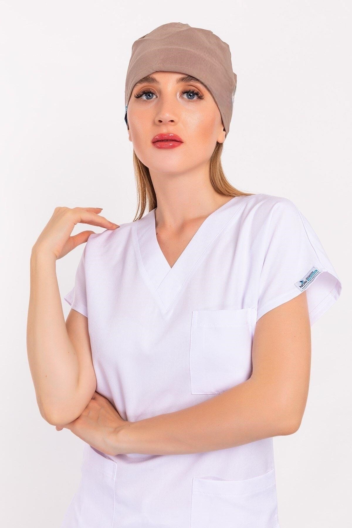 Unisex Düz Vizon Hemşire Doktor Aşçı Hastane Saç Bonesi-Nur Medikal Giyim