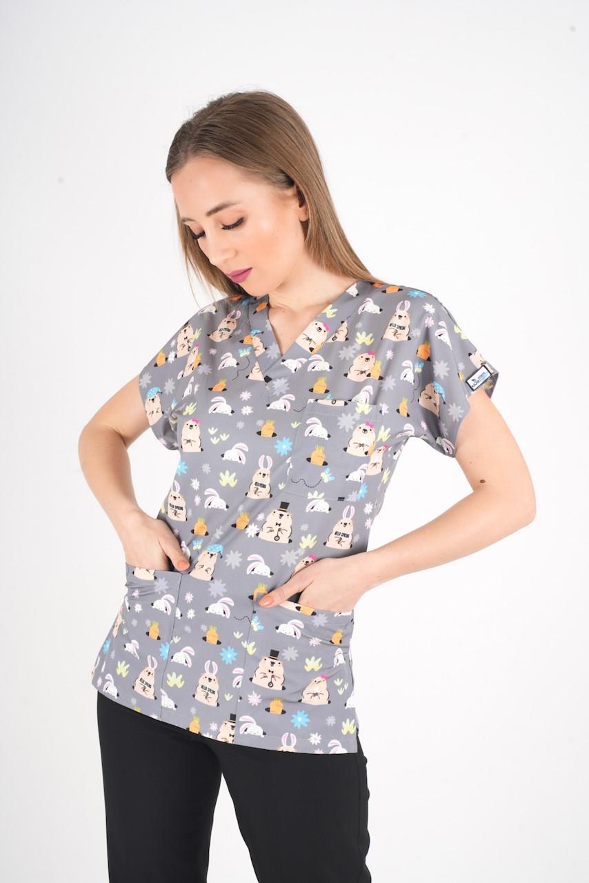 Unisex Snack Time Desenli Doktor Hemşire Cerrahi Scrubs Üniforma Takım-Nur Medikal Giyim