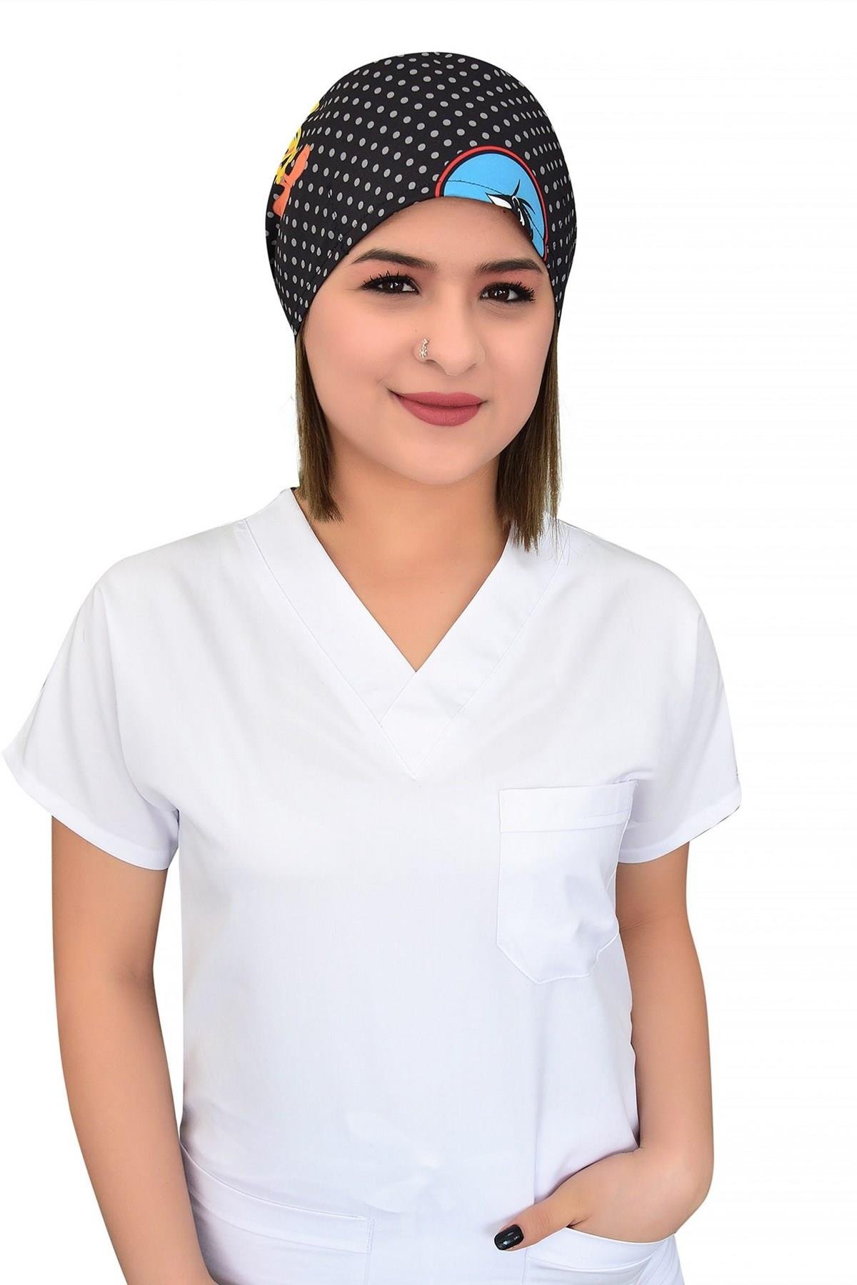 Unisex Twetty Desenli Cerrahi Boneler Hemşire Doktor Saç Bonesi-Nur Medikal Giyim