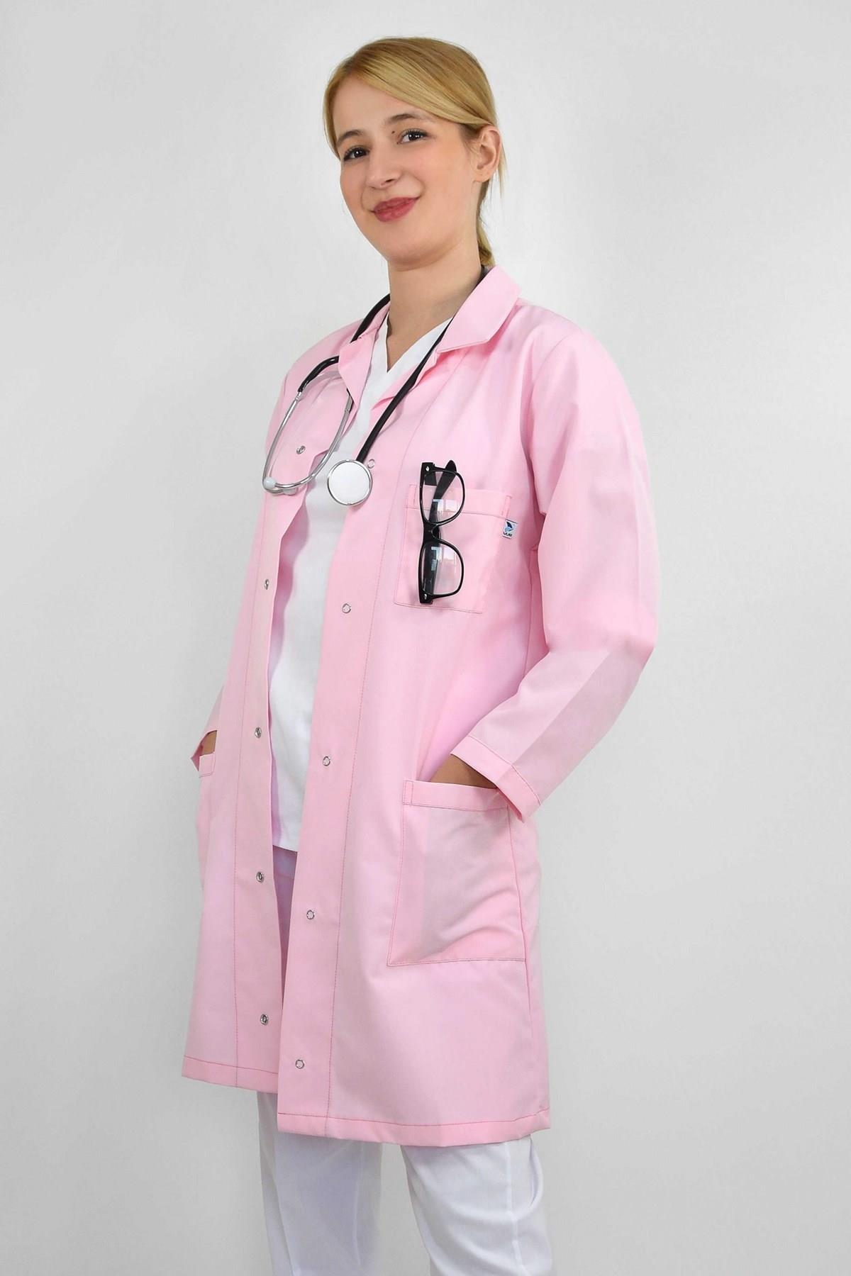 Vizit Önlük, Klasik Yaka Pembe Doktor, Hemşire, Laborant, Eczacı Önlüğü-Nur Medikal Giyim