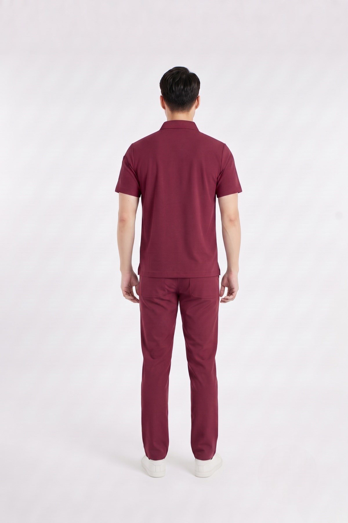 Zulu Model Bordo Polo Yaka Likralı Erkek Doktor Hemşire Scrubs Üniforma Takımı-Nur Medikal Giyim
