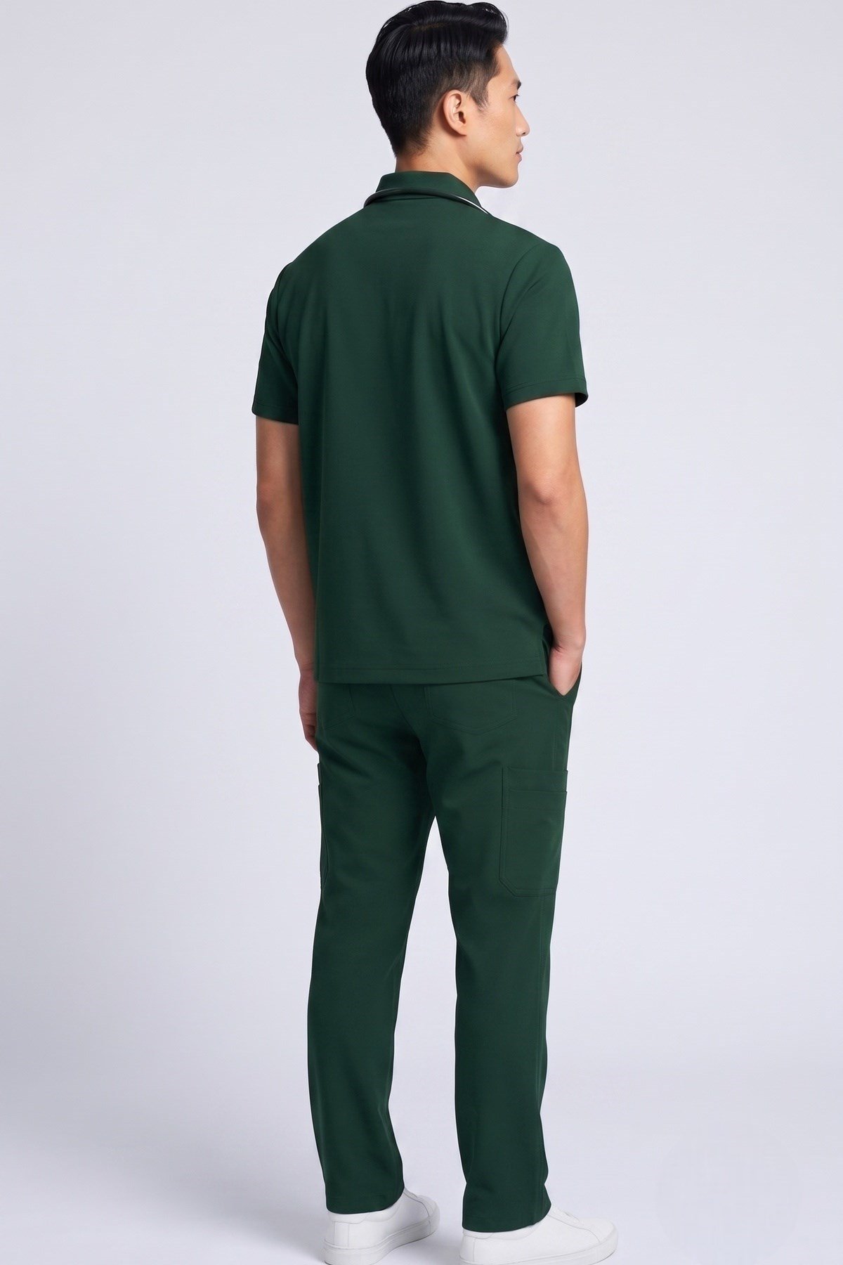 Zulu Model Ördekbaşı Yeşili Polo Yaka Likralı Erkek Doktor Hemşire Scrubs Üniforma Takımı-Nur Medikal Giyim