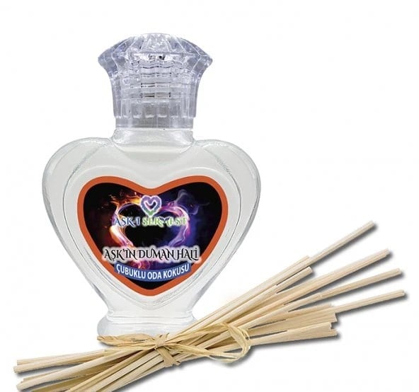 Aşk-ı Sermest Toptan Aşkın Duman Hali Çiçek Aromalı Bambu Çubuk Oda Kokusu Parfüm, Kalp Şişe, 60 mL, 5 Ad