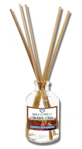 Aşk-ı Sermest Toptan Çikolata&Sakız Aromalı Bambu Çubuklu Oda Kokusu Reed Diffuser Ortam Kokusu Parfüm, Oval Şişe, 100 mL, 10 Adet