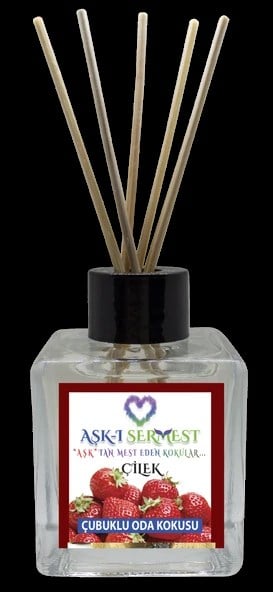 Aşk-ı Sermest Toptan Çilek Aromalı Bambu Çubuklu Oda Kokusu Reed Diffuser Ortam Kokusu Parfüm, Küp Şişe, 120 mL, 10 Adet