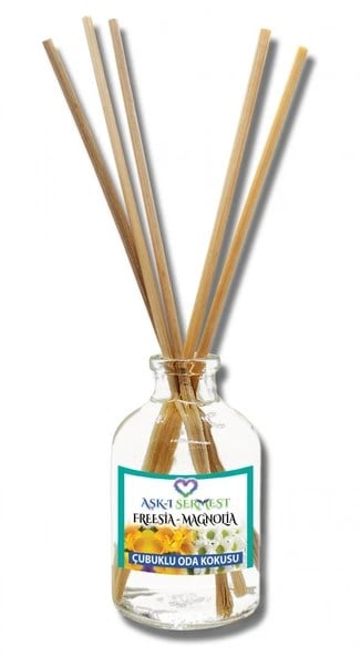 Aşk-ı Sermest Toptan Freesia&Magnolia Aromalı Bambu Çubuklu Oda Kokusu Reed Diffuser Ortam Kokusu Parfüm, Oval Şişe, 100 mL, 10 Adet