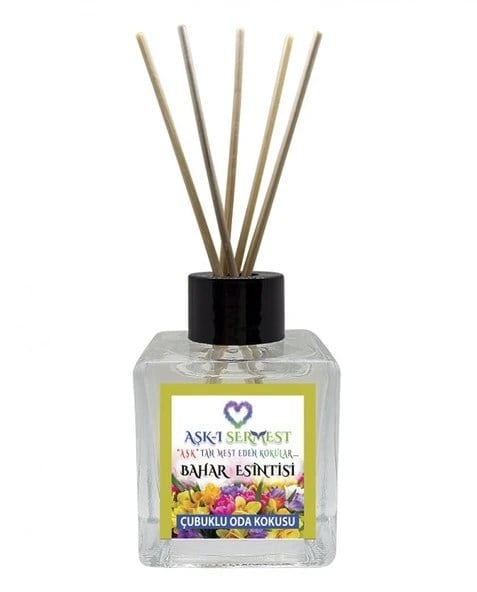 Aşk-ı Sermest Toptan Gül&Yasemin Aromalı Bambu Çubuklu Oda Kokusu Reed Diffuser Ortam Kokusu Parfüm,  Küp Şişe, 60 mL, 5 Adet