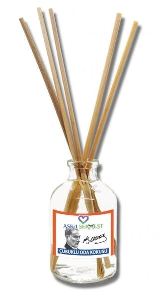 Aşk-ı Sermest Toptan Kemal Atatürk Baskılı Çiçek Aromalı Bambu Çubuk Oda Kokusu Parfüm,Oval Şişe,50ml ,10Ad