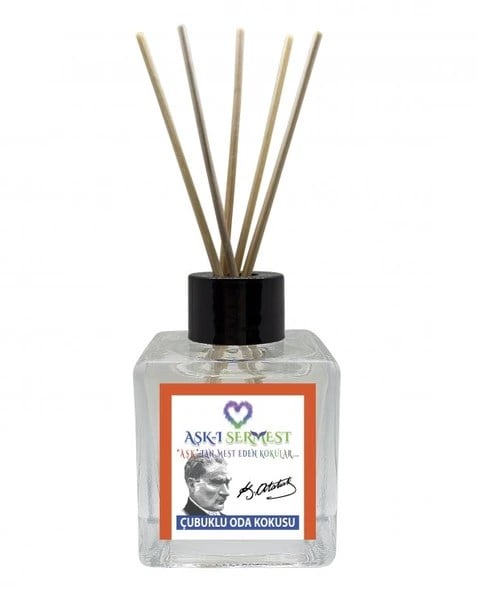 Aşk-ı Sermest Toptan Kemal Atatürk Baskılı Çiçek Aromalı Bambu Çubuk Oda Kokusu Parfüm, Küp Şişe, 200ml,5Ad