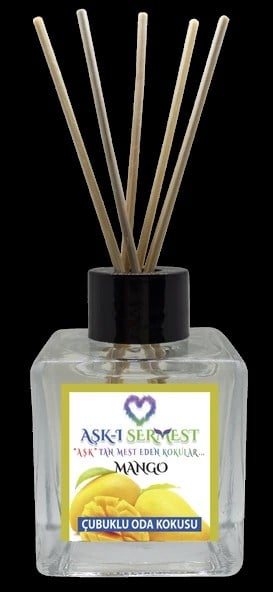 Aşk-ı Sermest Toptan Mango Aromalı Bambu Çubuklu Oda Kokusu Reed Diffuser Ortam Kokusu Parfüm, Küp Şişe, 120 mL, 5 Adet