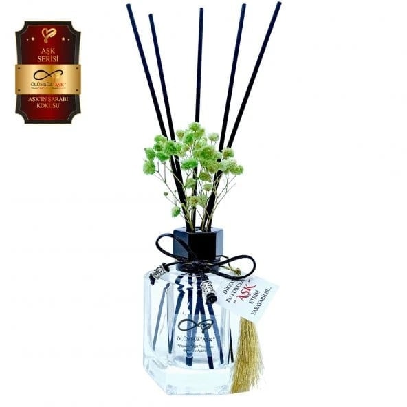 Aşk-ı Sermest Toptan Ölümsüz Aşk Aşk Serisi Aşkın Şarabı Kokulu 10 x 120 ml Köşeli Şişe Bambu Çubuklu Ortam Kokusu Reed Diffuser Oda Kokusu
