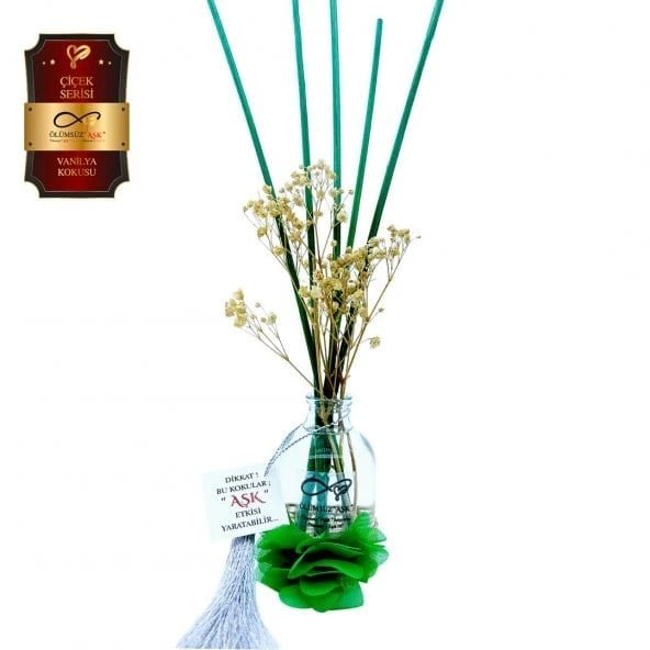 Aşk-ı Sermest Toptan Ölümsüz Aşk Çiçek Serisi Vanilya Kokulu 10 x 50 ml Oval Şişe Bambu Çubuklu Ortam Kokusu Reed Diffuser Oda Kokusu