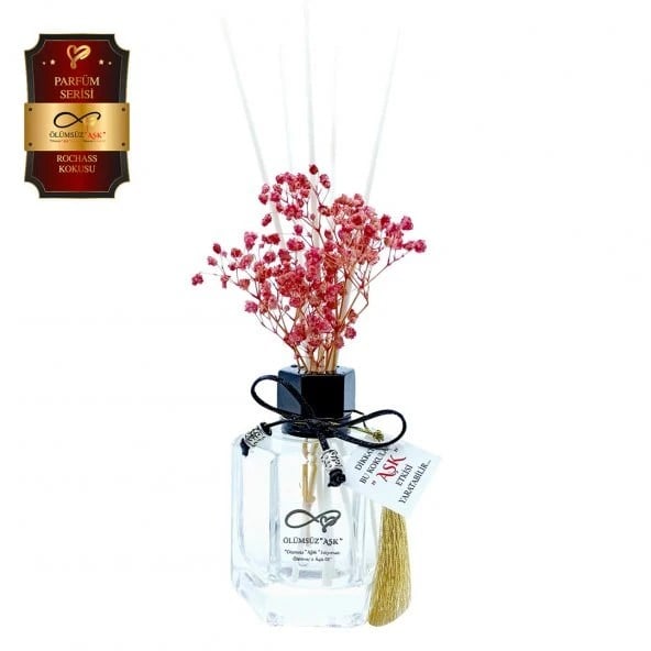 Aşk-ı Sermest Toptan Ölümsüz Aşk Parfüm Serisi Rochass Kokulu 120 ml Köşeli Şişe Bambu Çubuklu Ortam Kokusu Reed Diffuser Oda Kokusu