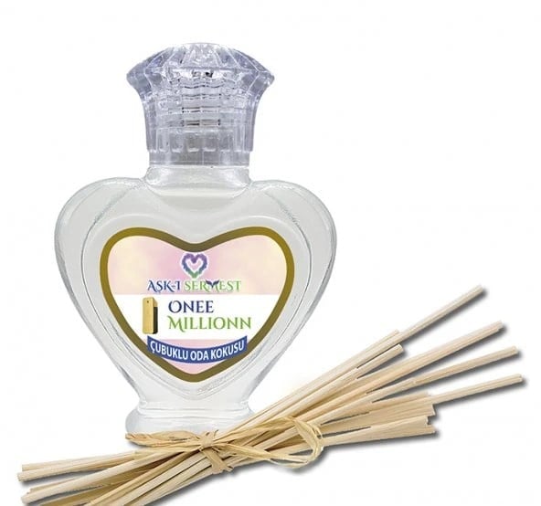 Aşk-ı Sermest Toptan Onee Millionn Çiçek Aromalı Bambu Çubuklu Oda Kokusu Reed Diffuser Ortam Kokusu Parfüm, Kalp Şişe, 60 mL, 10 Adet
