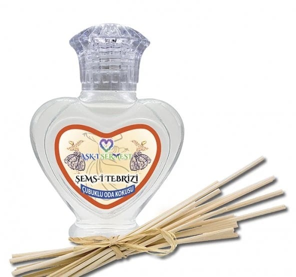 Aşk-ı Sermest Toptan Şems-i Tebrizi Çiçek Aromalı Bambu Çubuklu Oda Kokusu Reed Diffuser Ortam Kokusu Parfüm, Kalp Şişe, 60 mL, 5 Adet