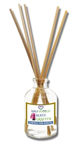 Aşk-ı Sermest Toptan Sexyy Grafitti Çiçek Aromalı Bambu Çubuklu Oda Kokusu Reed Diffuser Ortam Kokusu Parfüm, Oval Şişe, 50 mL , 10 Ad
