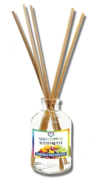 Aşk-ı Sermest Toptan Tutti Frutti Aromalı Bambu Çubuklu Oda Kokusu Reed Diffuser Ortam Kokusu Parfüm, Oval Şişe, 50 mL , 5 Adet
