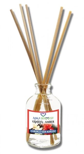 Aşk-ı Sermest Toptan Vanilya&Amber Aromalı Bambu Çubuklu Oda Kokusu Reed Diffuser Ortam Kokusu Parfüm, Oval Şişe, 100 mL, 3 Adet