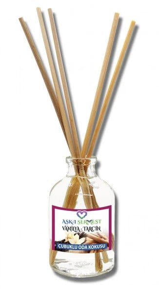 Aşk-ı Sermest Toptan Vanilya&Tarçın Aromalı Bambu Çubuklu Oda Kokusu Reed Diffuser Ortam Kokusu Parfüm, Oval Şişe, 100 mL, 5 Adet