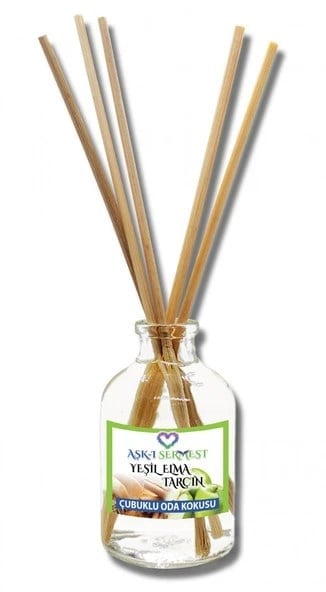 Aşk-ı Sermest Toptan Yeşil Elma&Tarçın Aromalı Bambu Çubuklu Oda Kokusu Reed Diffuser Ortam Kokusu Parfüm, Oval Şişe, 100 mL, 10 Adet