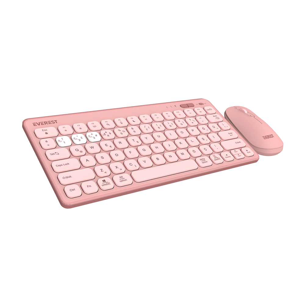 Everst Lumi KM-BT903 Pembe 3 IN 1 3 BT 2.4 1600 DPI Kablosuz Klavye Mouse Set