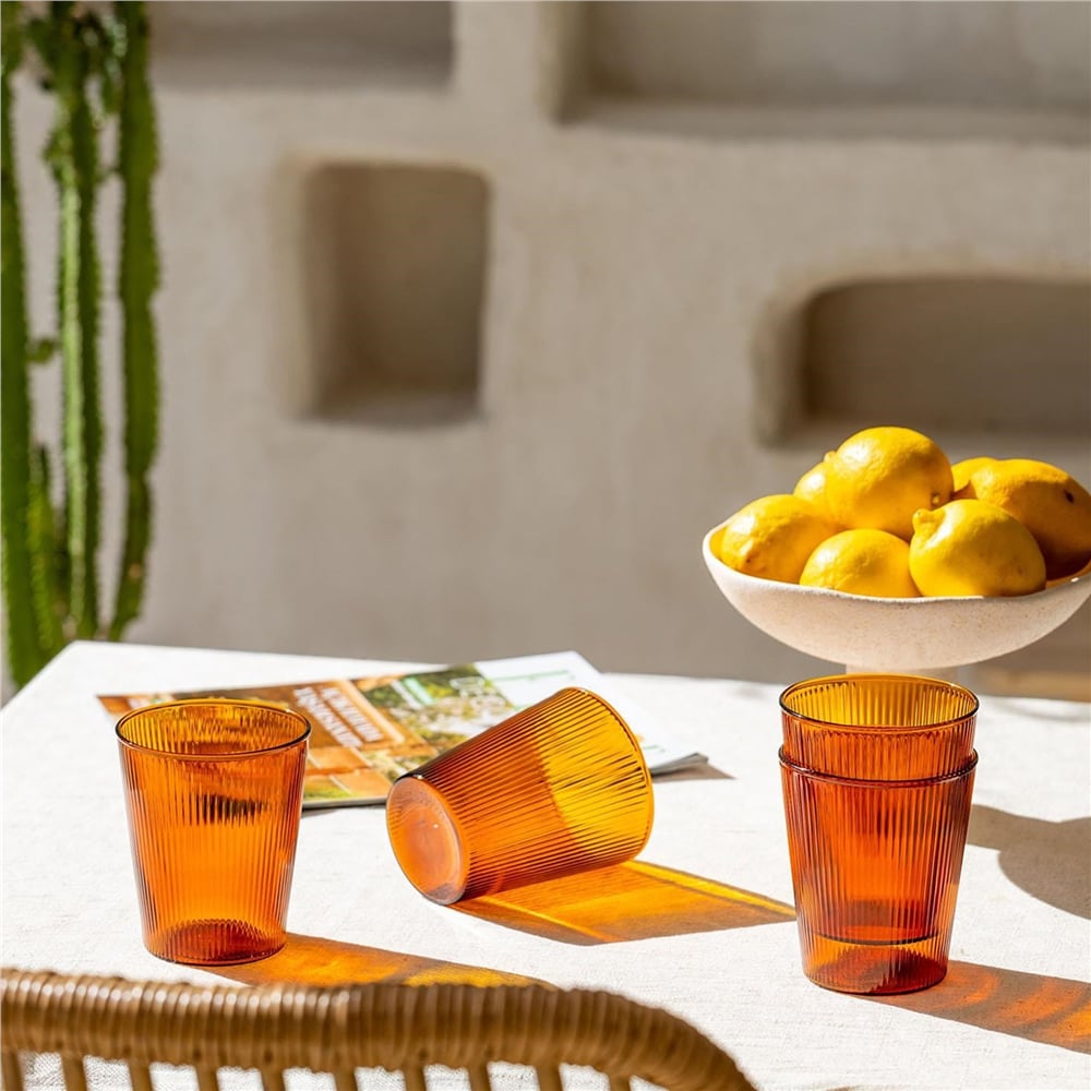 The Mia Striped Borosilikat Cam Bardak Amber 400 ml
