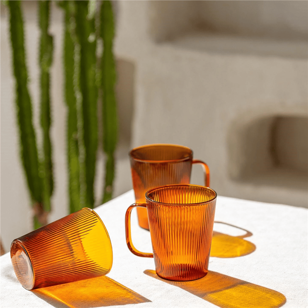 The Mia Striped Borosilikat Cam Kupa Amber 400 ml